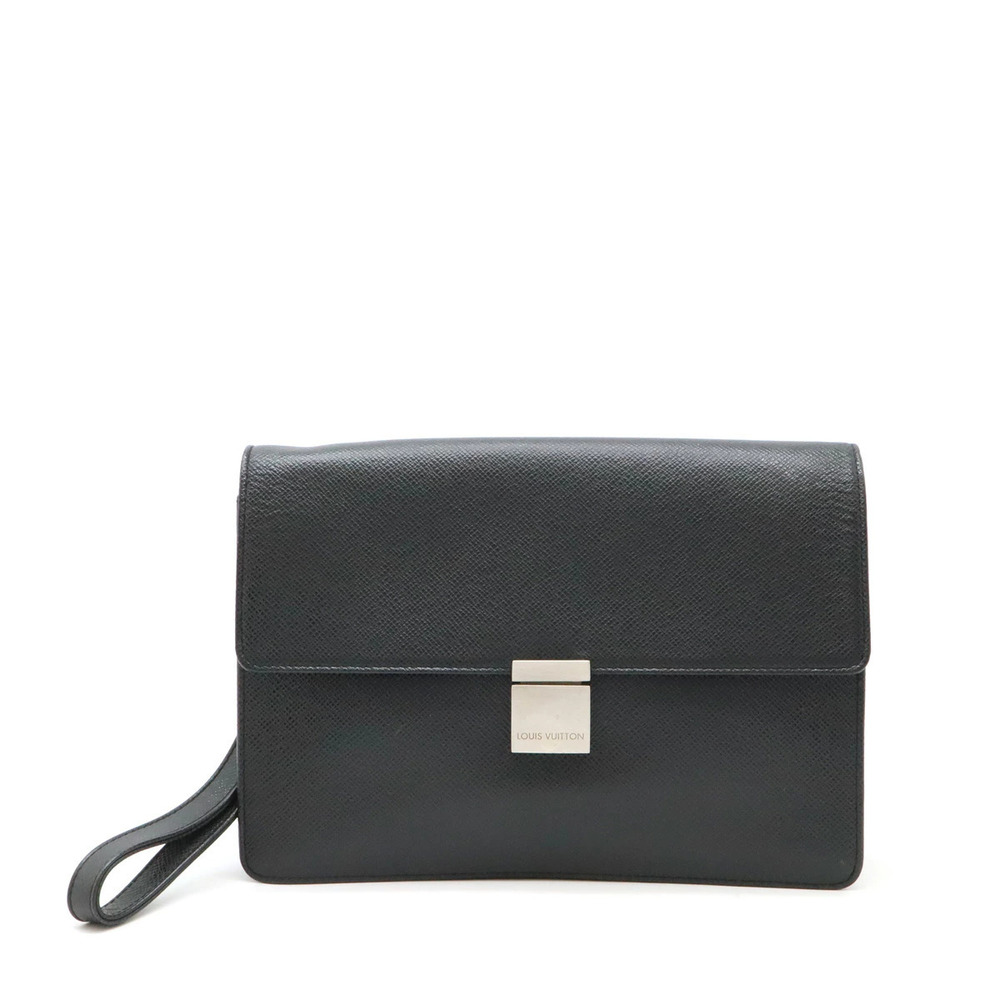 LOUIS VUITTON Taiga Selenga Shoulder Bag Leather Ardoise Black